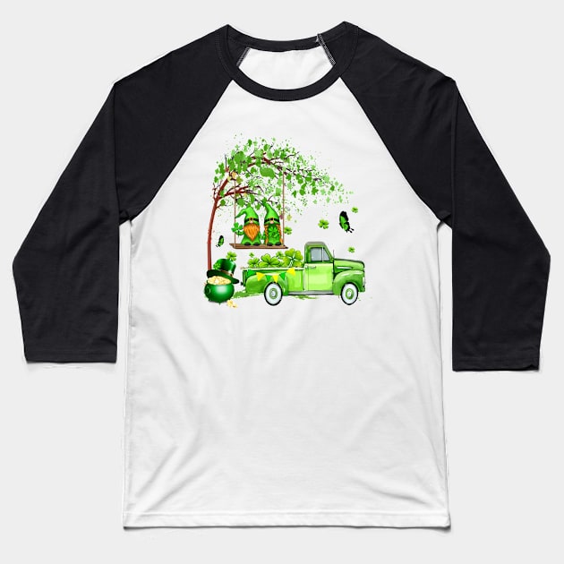 Green Gnomes Truck Shamrock Happy Saint Patricks Day Baseball T-Shirt by artbyhintze